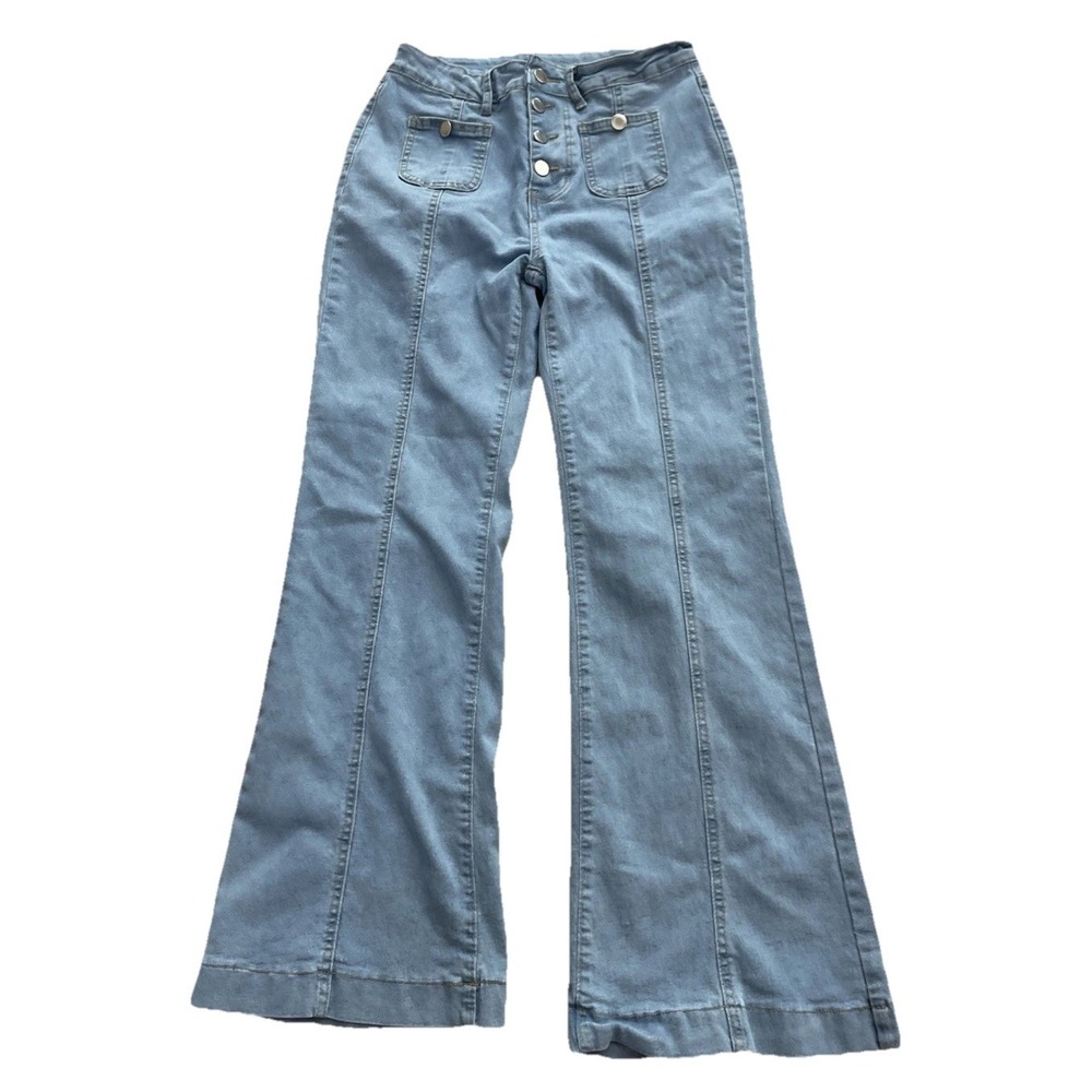 Denim Jeans Women's L Bootcut Blue Wide Leg Light Wash Button Fly W15"xL29"